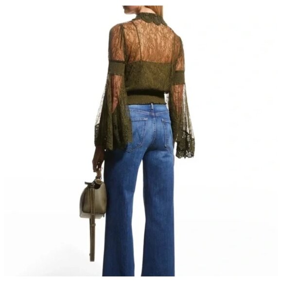 Alice + Olivia Millie Bell-Sleeve Crochet Collared Top - Picture 3 of 10